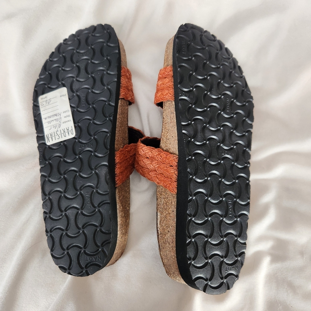 Naot womens size 36 5 5.5 leather mandarin linen braid slip on footbed sandals - Picture 4 of 7